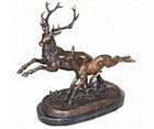 Bronze Tabletop Male and Female Deer Sculpture