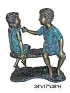 Brother and Sister Bronze Children Sculpture on Bench