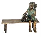 Reading Girl with Her Dog Bronze Sculpture