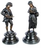 Bronze Reading Boy and Girl Statues for the Tabletop