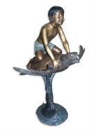 Boy Endures Sea Voyage Atop Turtle Bronze Sculpture