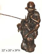 David and His Dog Fishing Bronze Sculpture