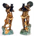 Pair of Bronze Boy and Girl Statues with Jars