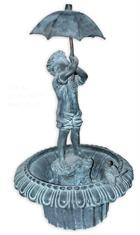 Boy with Umbrella Bronze Fountain Statue