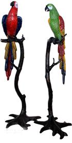 Set of Parrots on a Branch Bronze Sculpture