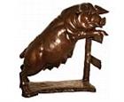 Pig on Fence Bronze Sculpture