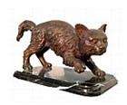 Crouching Cat Statue on Marble Base