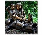 Boy and Girl on a Log Bronze Sculpture