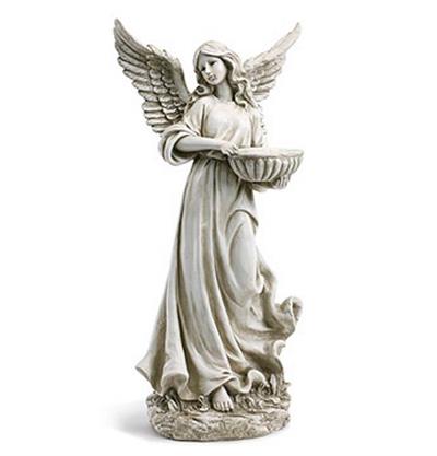 Demure Angel Holding Bowl Feeder Statue