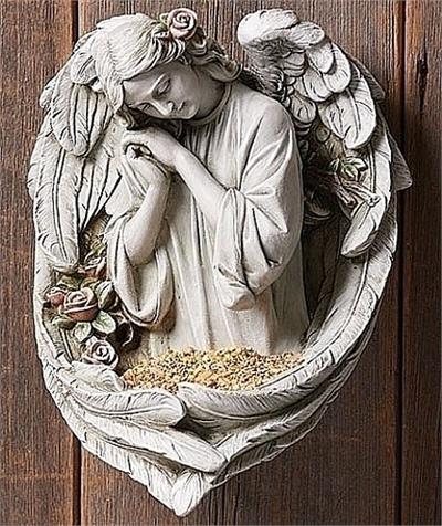 Angel with Roses Bird Feeder Wall Sculpture