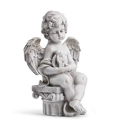 Sitting Cherub with Rabbit Sculpture