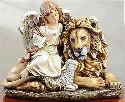 Angel Watching Over Lion and Lamb Statue