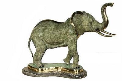 Elephant with Raised Trunk on Marble Base