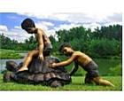 Brothers Guding a Giant Turtle Fountain Statue