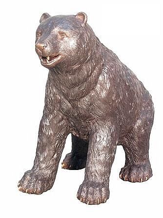 Attentive Bear Sculpture - Bronze