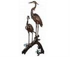 Life Size Herons on a Branch Sculpture - Bronze