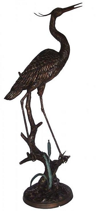 Staning Heron on Cattail Sculpture