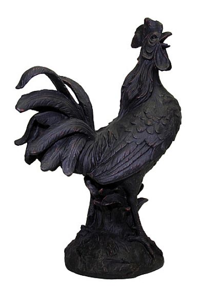 Cocky Black Rooster Statue