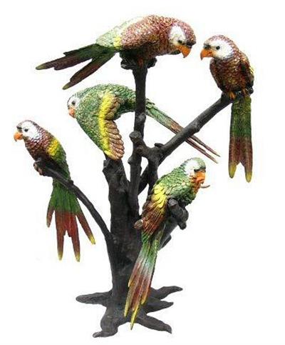 Pretty Parrots on a Branch Bronze Sculpture