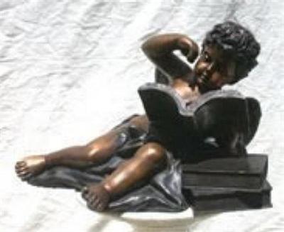 Reading Cherub Bronze Sculpture