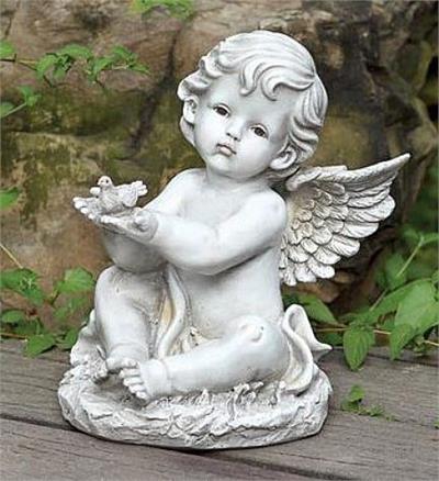 Resin Cherub with Bird Statue