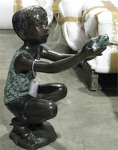 Little Garden Boy with Frog Fountain Statue