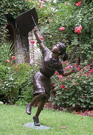 Running with Kite Garden Girl Sculpture