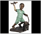 Bronze Boy with Dog Statue