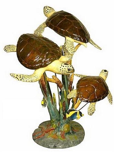 Trio of Marine Turtle Fountain Sculpture