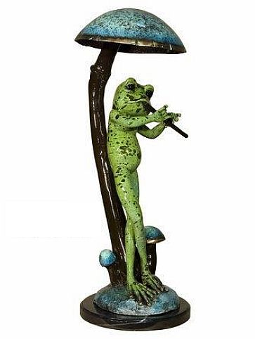 Bronze Frog with Flute Statue