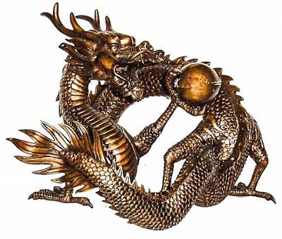 Bronze Chinese Dragon with Orb