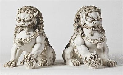 Marble Set of Male and Female Fu Dogs