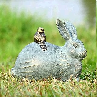 Bunny Rabbit and Bird Statue