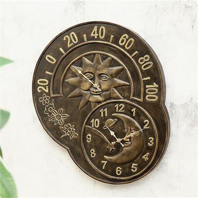 Garden Sun and Moon Wall Plaque and Thermometer